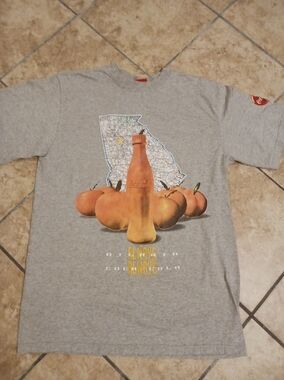 5 For $25! Coca-Cola Peach Map Graphic Tee - Gray with Orange  Print Unisex Med